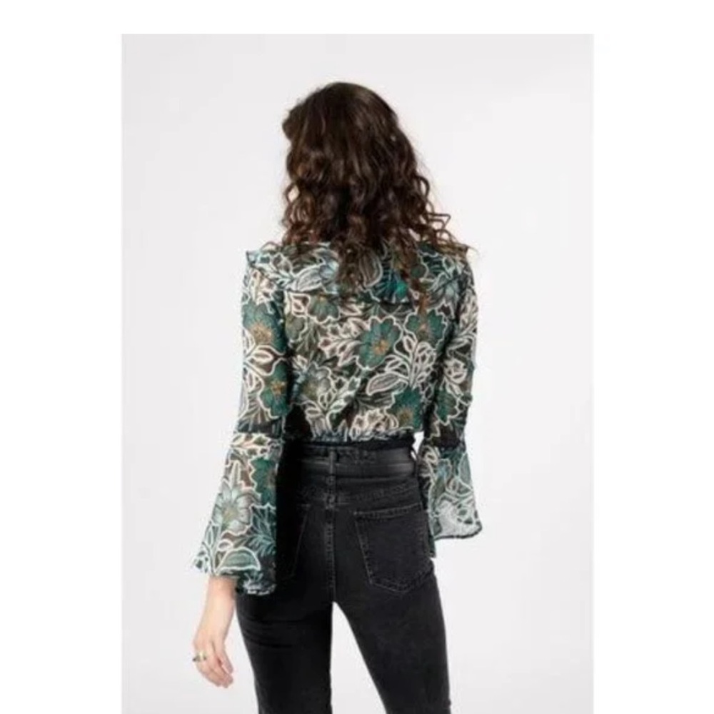 NWT Band of the free Floral Green and Black Sheer long sleeve Bodysuit size M - Picture 8 of 12